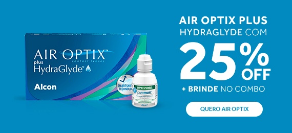 Air Optix Plus Hydraglyde com 25%OFF no combo.