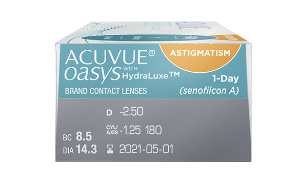 Caixa lentes de contato Acuvue Oasys 1-Day Hydraluxe com Astigmatismo